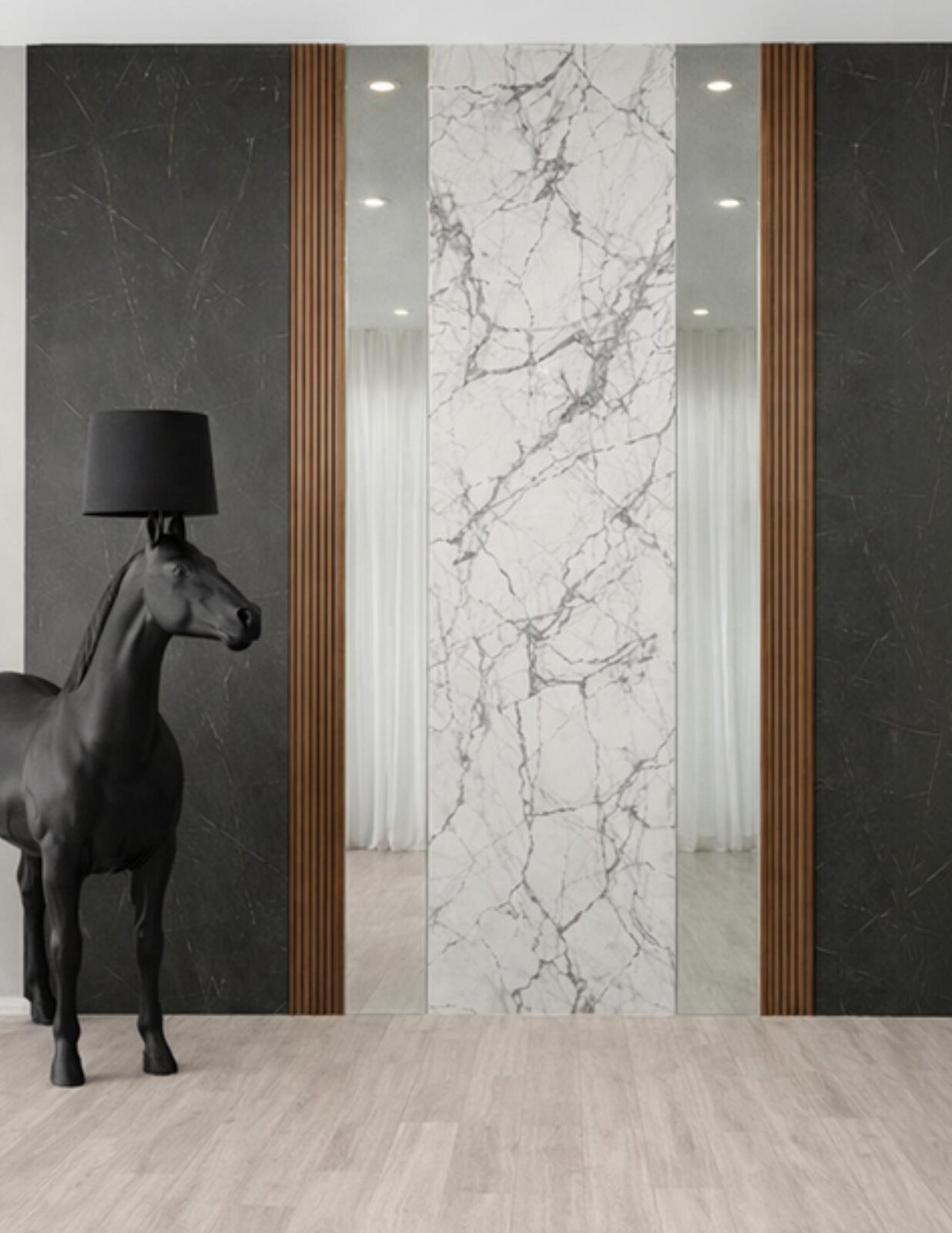 Premium glass and mirror feature wall
