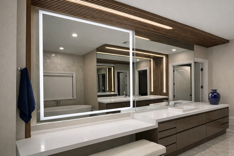 Custom backlit bathroom mirror